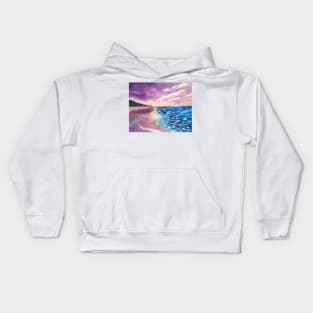 Beach Scene, Clouds, Sky, Sea, Ocean, Lavender beach, pink sky, Kids Hoodie